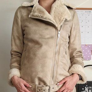 Faux fur beige/cream moto jacket Stradivarius - NEW